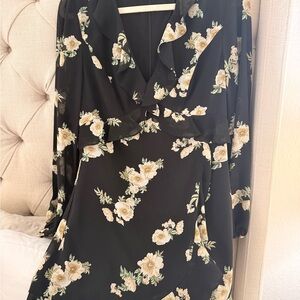 Bardot Black Floral Ruffle Mini Dress Long Sleeve Chiffon